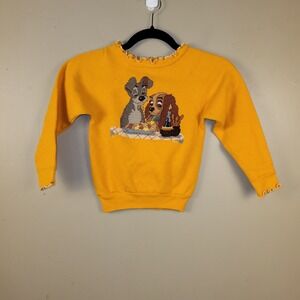 Vintage Lady & The Tramp Sweatshirt Kids XS Yellow Disney Graphic Crewneck...